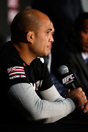 SEATTLE, WA - DECEMBER 06: BJ Penn interacts with media during the UFC on FOX press conference on December 6, 2012 at Key Arena in Seattle, Washington. (Photo by Josh Hedges/Zuffa LLC/Zuffa LLC via Getty Images)