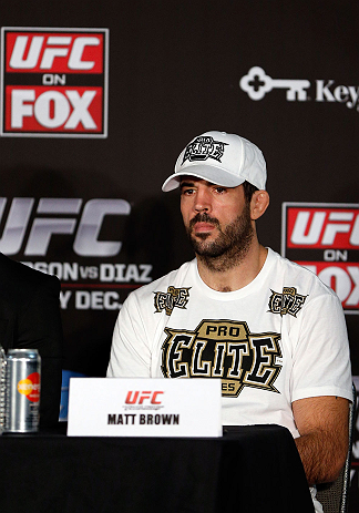 SEATTLE, WA - DECEMBER 06: Matt Brown interacts with media during the UFC on FOX press conference on December 6, 2012 at Key Arena in Seattle, Washington. (Photo by Josh Hedges/Zuffa LLC/Zuffa LLC via Getty Images)