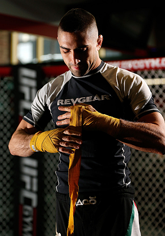 CHICAGO, IL - JANUARY 23:  Ricardo Lamas conducts an open workout session for media on January 23, 2013 at UFC Gym in Chicago, Illinois. (Photo by Josh Hedges/Zuffa LLC/Zuffa LLC via Getty Images)