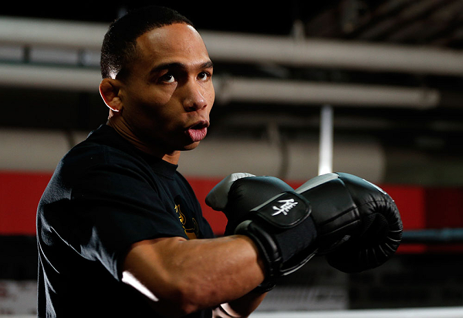 CHICAGO, IL - JANUARY 23:  John Dodson conducts an open workout session for media on January 23, 2013 at UFC Gym in Chicago, Illinois. (Photo by Josh Hedges/Zuffa LLC/Zuffa LLC via Getty Images)