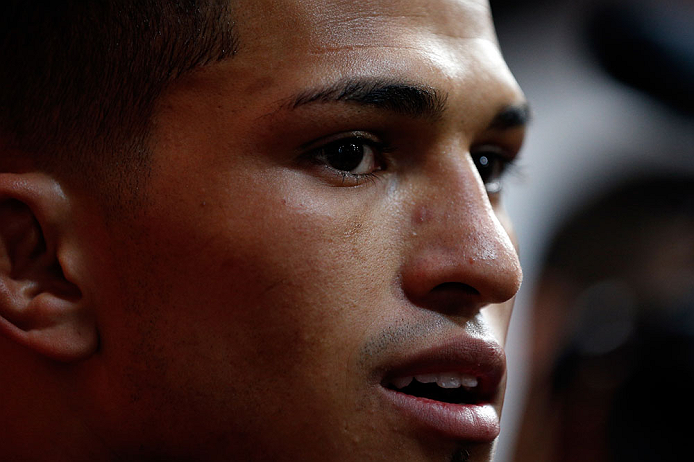 CHICAGO, IL - JANUARY 23:  Anthony Pettis addresses the media during the UFC open workouts on January 23, 2013 at UFC Gym in Chicago, Illinois. (Photo by Josh Hedges/Zuffa LLC/Zuffa LLC via Getty Images)