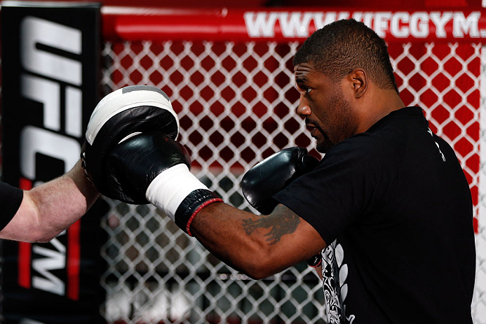 CHICAGO, IL - JANUARY 23:  Quinton "Rampage" Jackson conducts an open workout session for media on January 23, 2013 at UFC Gym in Chicago, Illinois. (Photo by Josh Hedges/Zuffa LLC/Zuffa LLC via Getty Images)