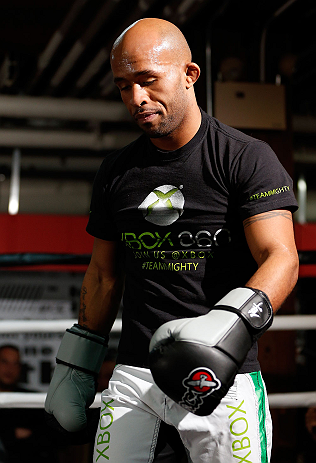 CHICAGO, IL - JANUARY 23:  Demetrious "Mighty Mouse" Johnson conducts an open workout session for media on January 23, 2013 at UFC Gym in Chicago, Illinois. (Photo by Josh Hedges/Zuffa LLC/Zuffa LLC via Getty Images)