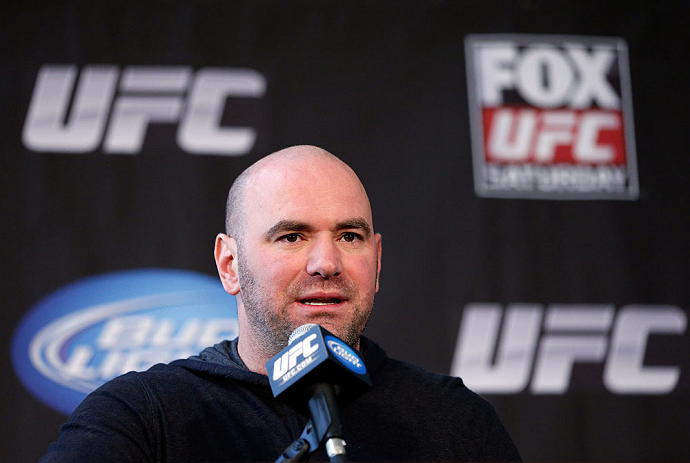 CHICAGO, IL - JANUARY 24: UFC President Dana White interacts with media during the UFC on FOX press conference on January 24, 2013 at the United Center in Chicago, Illinois. (Photo by Josh Hedges/Zuffa LLC/Zuffa LLC via Getty Images)
