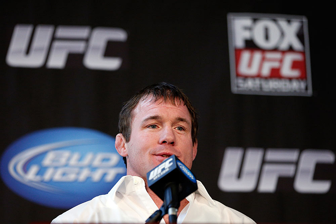 CHICAGO, IL - JANUARY 24: UFC Hall of Famer Matt Hughes announces his retirement from fighting during the UFC on FOX press conference on January 24, 2013 at the United Center in Chicago, Illinois. (Photo by Josh Hedges/Zuffa LLC/Zuffa LLC via Getty Images)