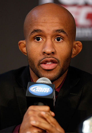 CHICAGO, IL - JANUARY 24: UFC flyweight champion Demetrious "Mighty Mouse" Johnson interacts with media during the UFC on FOX press conference on January 24, 2013 at the United Center in Chicago, Illinois. (Photo by Josh Hedges/Zuffa LLC/Zuffa LLC via Getty Images)