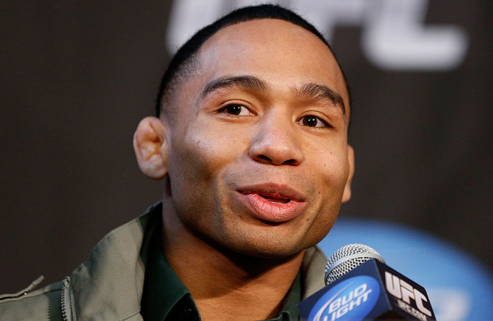 CHICAGO, IL - JANUARY 24: John Dodson interacts with media during the UFC on FOX press conference on January 24, 2013 at the United Center in Chicago, Illinois. (Photo by Josh Hedges/Zuffa LLC/Zuffa LLC via Getty Images)