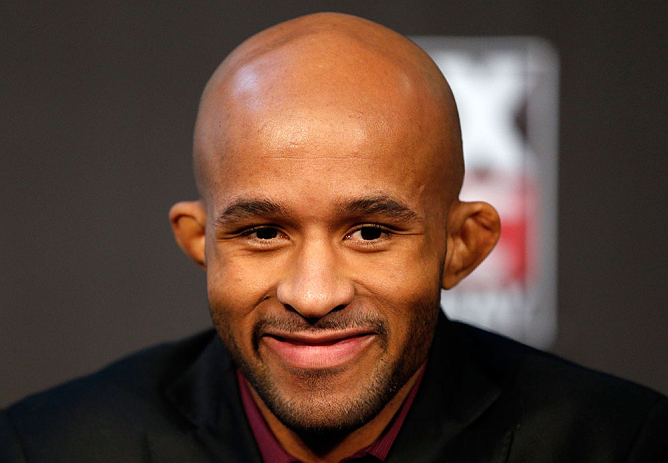 CHICAGO, IL - JANUARY 24: UFC flyweight champion Demetrious "Mighty Mouse" Johnson interacts with media during the UFC on FOX press conference on January 24, 2013 at the United Center in Chicago, Illinois. (Photo by Josh Hedges/Zuffa LLC/Zuffa LLC via Getty Images)