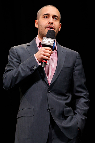 CHICAGO, IL - JANUARY 25: Jon Anik interacts with fans during a Q&A session before the UFC on FOX weigh-in on January 25, 2013 at the Chicago Theatre in Chicago, Illinois. (Photo by Josh Hedges/Zuffa LLC/Zuffa LLC via Getty Images)