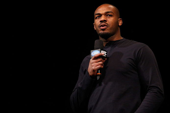 CHICAGO, IL - JANUARY 25:  UFC light heavyweight champion Jon Jones interacts with fans during a Q&A session before the UFC on FOX weigh-in on January 25, 2013 at the Chicago Theatre in Chicago, Illinois. (Photo by Josh Hedges/Zuffa LLC/Zuffa LLC via Getty Images)