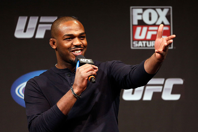 CHICAGO, IL - JANUARY 25: UFC light heavyweight champion Jon Jones interacts with fans during a Q&A session before the UFC on FOX weigh-in on January 25, 2013 at the Chicago Theatre in Chicago, Illinois. (Photo by Josh Hedges/Zuffa LLC/Zuffa LLC via Getty Images)