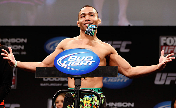 CHICAGO, IL - JANUARY 25: John Dodson weighs in during the UFC on FOX weigh-in on January 25, 2013 at the Chicago Theatre in Chicago, Illinois. (Photo by Josh Hedges/Zuffa LLC/Zuffa LLC via Getty Images)