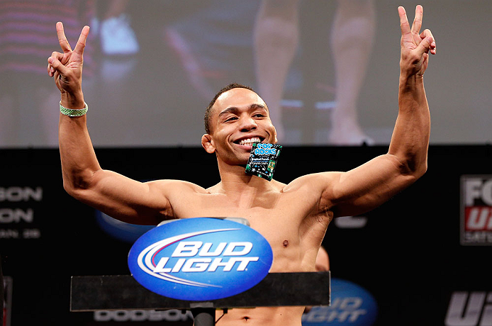 CHICAGO, IL - JANUARY 25: John Dodson weighs in during the UFC on FOX weigh-in on January 25, 2013 at the Chicago Theatre in Chicago, Illinois. (Photo by Josh Hedges/Zuffa LLC/Zuffa LLC via Getty Images)