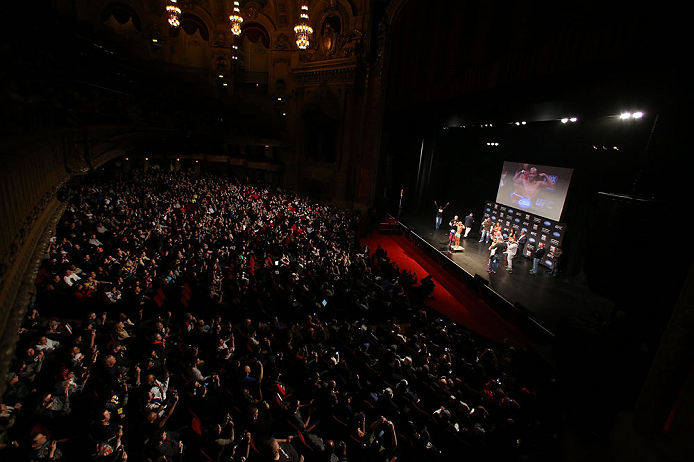CHICAGO, IL - JANUARY 25: A general view of the theatre as Demetrious Johnson weighs in during the UFC on FOX weigh-in on January 25, 2013 at the Chicago Theatre in Chicago, Illinois. (Photo by Josh Hedges/Zuffa LLC/Zuffa LLC via Getty Images)