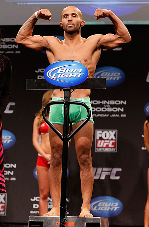 CHICAGO, IL - JANUARY 25: Demetrious Johnson weighs in during the UFC on FOX weigh-in on January 25, 2013 at the Chicago Theatre in Chicago, Illinois. (Photo by Josh Hedges/Zuffa LLC/Zuffa LLC via Getty Images)