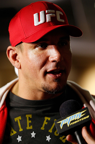 Frank Mir conducts interviews during media day ahead of the UFC on FOX event at HP Pavilion on April 18, 2013 in San Jose, California. (Photo by Josh Hedges/Zuffa LLC)