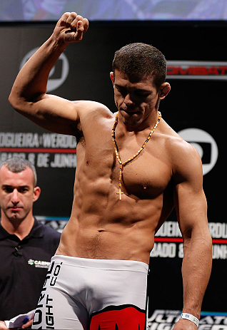 FORTALEZA, BRAZIL - JUNE 07:  Caio Magalhaes weighs in during the UFC weigh-in at Paulo Sarasate Arena on June 7, 2013 in Fortaleza, Ceara, Brazil.  (Photo by Josh Hedges/Zuffa LLC/Zuffa LLC via Getty Images)