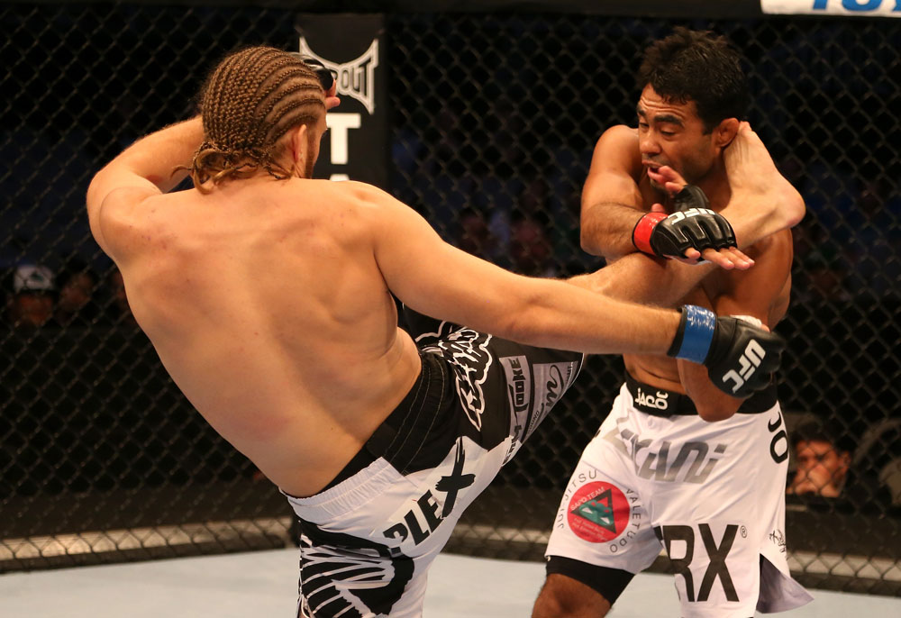 SAN JOSE, CA - JULY 11: (L-R) Andrew Craig kicks Rafael Natal during their middleweight bout at HP Pavilion on July 11, 2012 in San Jose, California. (Photo by Ezra Shaw/Zuffa LLC/Zuffa LLC via Getty Images) *** Local Caption *** Rafael Natal; Andrew Craig