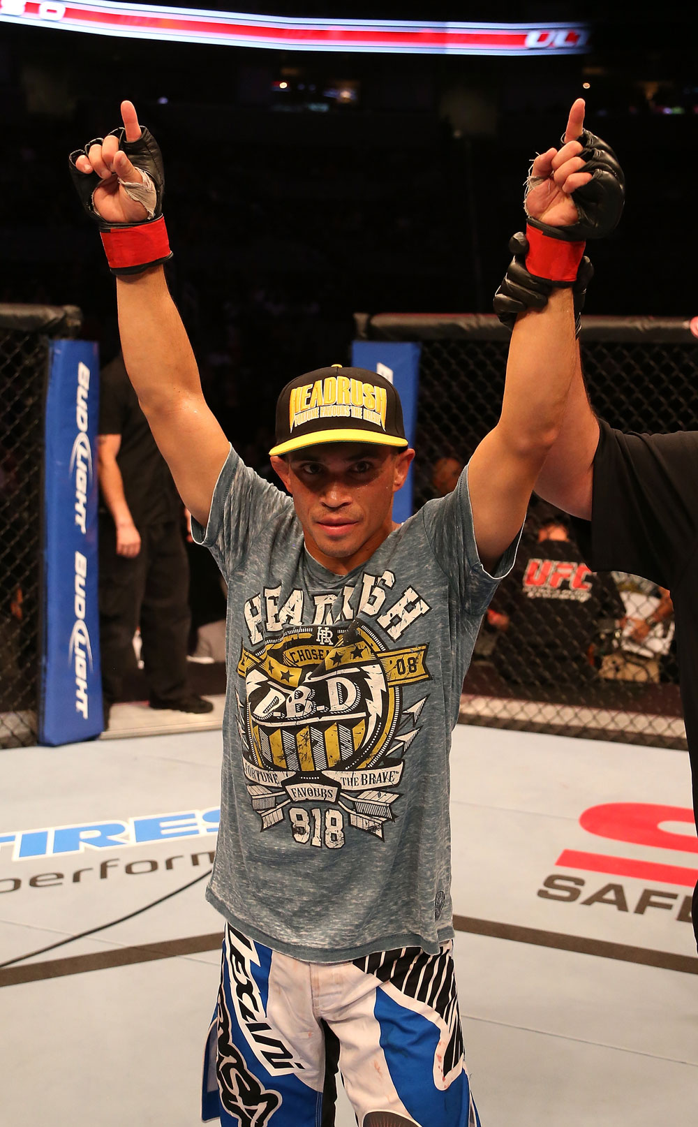 SAN JOSE, CA - JULY 11: Chris Cariaso reacts to being declared the winner after his bout with Josh Ferguson at HP Pavilion on July 11, 2012 in San Jose, California. (Photo by Ezra Shaw/Zuffa LLC/Zuffa LLC via Getty Images) *** Local Caption *** Chris Cariaso