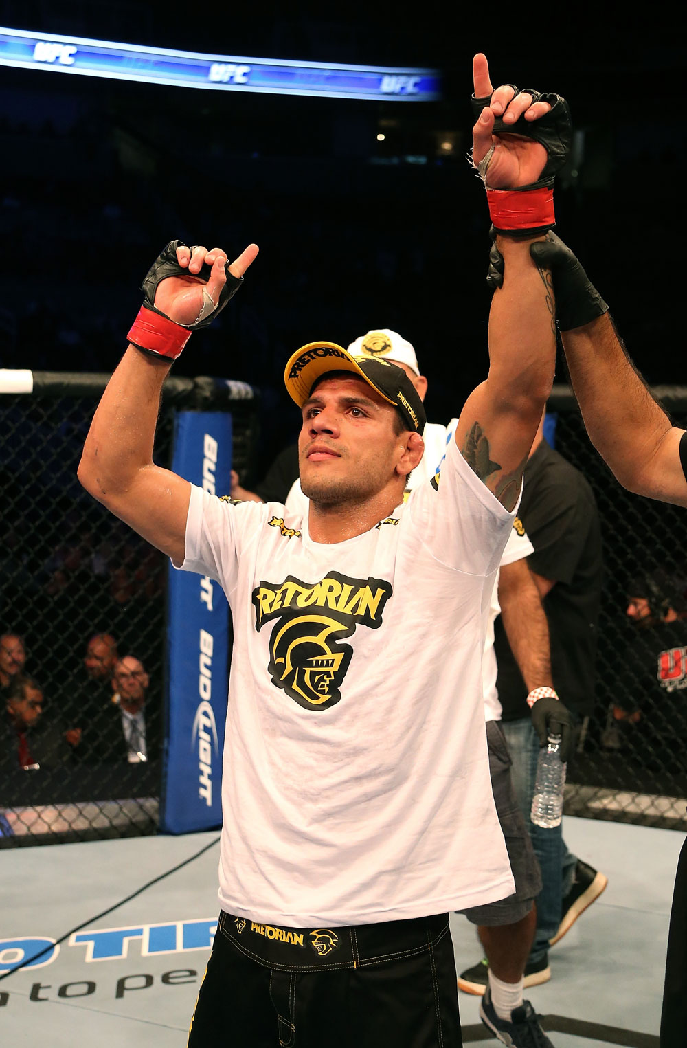 SAN JOSE, CA - JULY 11: Rafael dos Anjos reacts to being declared the winner in his fight against Anthony Njokuani after their lightweight bout at HP Pavilion on July 11, 2012 in San Jose, California. (Photo by Ezra Shaw/Zuffa LLC/Zuffa LLC via Getty Images) *** Local Caption *** Rafael Dos Anjos