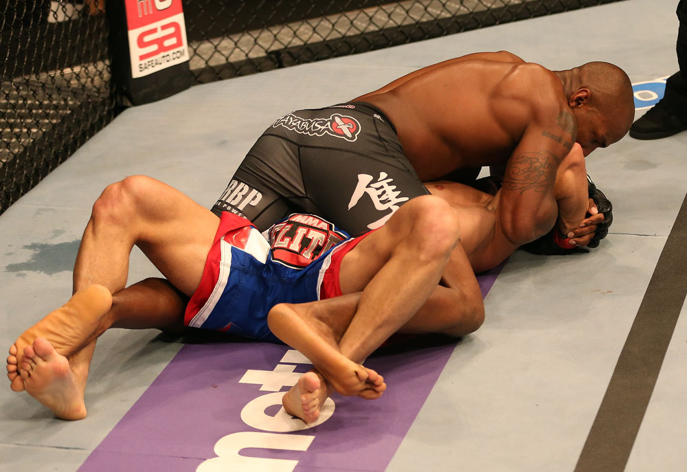 SAN JOSE, CA - JULY 11: Francis Carmont (black shorts) attempts to submit Karlos Vemola during their middleweight bout at HP Pavilion on July 11, 2012 in San Jose, California. (Photo by Ezra Shaw/Zuffa LLC/Zuffa LLC via Getty Images) *** Local Caption *** Karlos Vemola; Francis Carmont