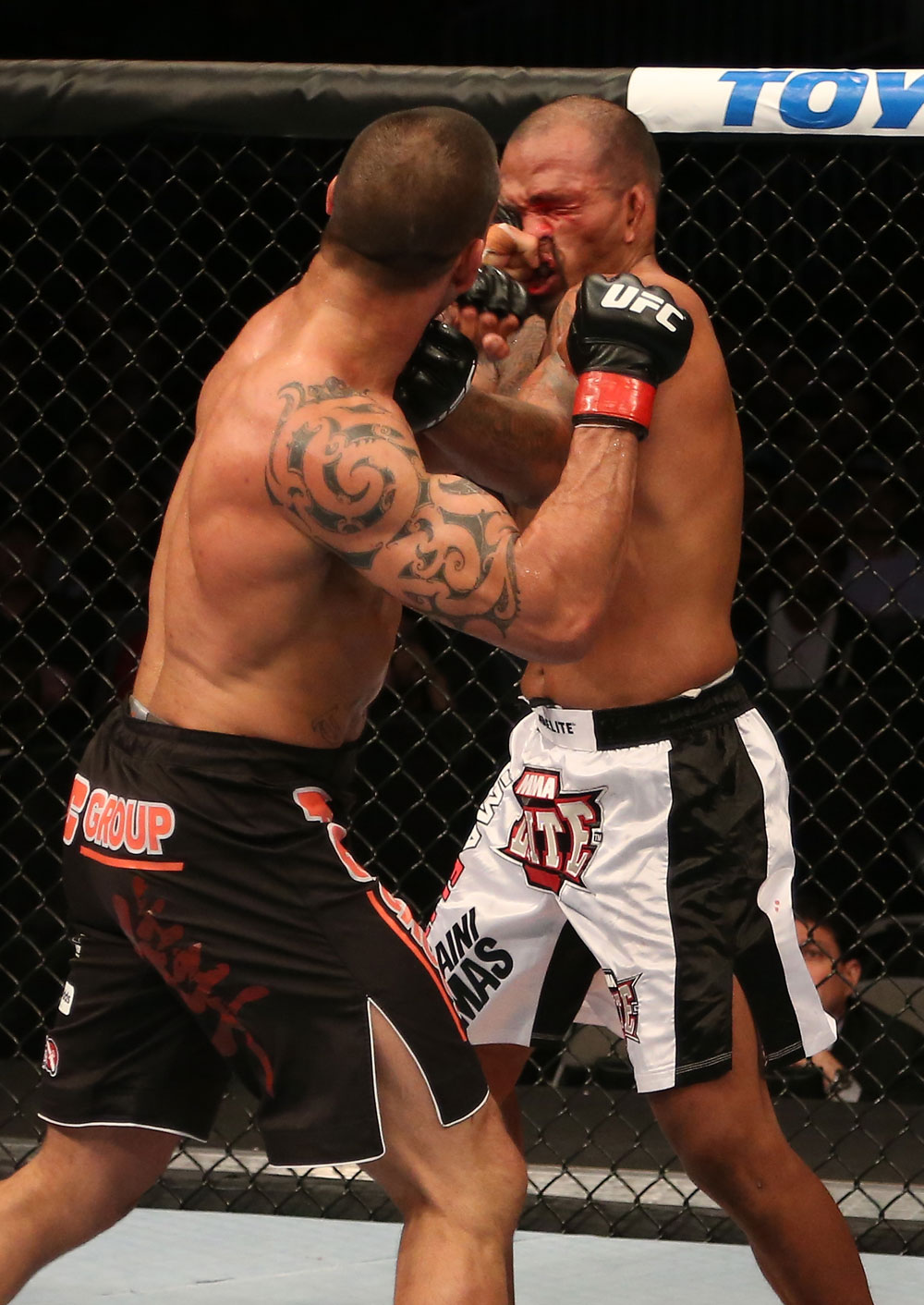 SAN JOSE, CA - JULY 11: (L-R) James Te Huna punches Joey Beltran during their light heavyweight bout at HP Pavilion on July 11, 2012 in San Jose, California. (Photo by Ezra Shaw/Zuffa LLC/Zuffa LLC via Getty Images) *** Local Caption *** James Te Huna; Joey Beltran