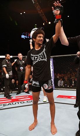 MACAU, MACAU - NOVEMBER 10: Alex Caceres reacts after defeating Motonobu Tezuka during their bantamweight bout at the UFC Macao event inside CotaiArena on November 10, 2012 in Macau, Macau. (Photo by Josh Hedges/Zuffa LLC/Zuffa LLC via Getty Images)