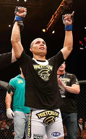 MACAU, MACAU - NOVEMBER 10: Jon Tuck reacts after defeating Tiequan Zhang during their lightweight bout at the UFC Macao event inside CotaiArena on November 10, 2012 in Macau, Macau. (Photo by Josh Hedges/Zuffa LLC/Zuffa LLC via Getty Images)