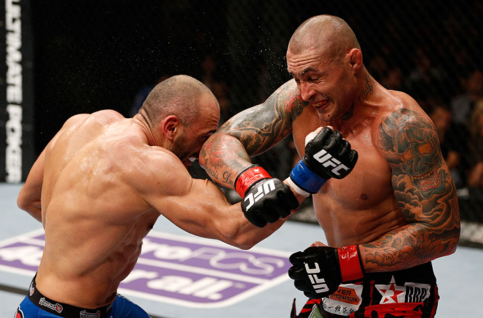 MACAU, MACAU - NOVEMBER 10: (L-R) Stanislav Nedkov and Thiago Silva trade punches during their light heavyweight bout at the UFC Macao event inside CotaiArena on November 10, 2012 in Macau, Macau. (Photo by Josh Hedges/Zuffa LLC/Zuffa LLC via Getty Images)