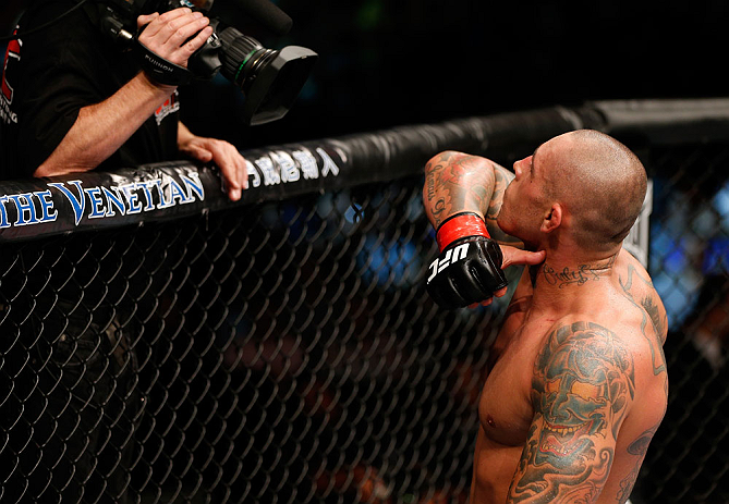 MACAU, MACAU - NOVEMBER 10: Thiago Silva reacts after defeating Stanislav Nedkov during their light heavyweight bout at the UFC Macao event inside CotaiArena on November 10, 2012 in Macau, Macau. (Photo by Josh Hedges/Zuffa LLC/Zuffa LLC via Getty Images)