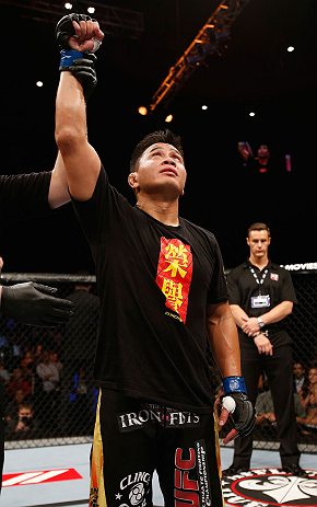 MACAU, MACAU - NOVEMBER 10: Cung Le reacts after knocking out Rich Franklin during their middleweight bout at the UFC Macao event inside CotaiArena on November 10, 2012 in Macau, Macau. (Photo by Josh Hedges/Zuffa LLC/Zuffa LLC via Getty Images)