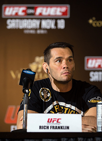 HONG KONG - NOVEMBER 07: Rich Franklin speaks during a UFC press conference at Harbour City Mall on November 7, 2012 in Hong Kong, Hong Kong. (Photo by Josh Hedges/Zuffa LLC/Zuffa LLC via Getty Images)