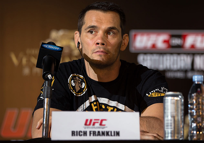 HONG KONG - NOVEMBER 07: Rich Franklin speaks during a UFC press conference at Harbour City Mall on November 7, 2012 in Hong Kong, Hong Kong. (Photo by Josh Hedges/Zuffa LLC/Zuffa LLC via Getty Images)