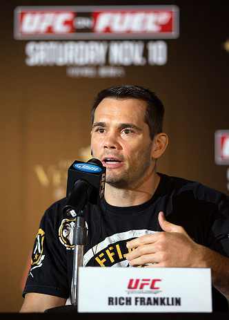 HONG KONG - NOVEMBER 07: Rich Franklin speaks during a UFC press conference at Harbour City Mall on November 7, 2012 in Hong Kong, Hong Kong. (Photo by Josh Hedges/Zuffa LLC/Zuffa LLC via Getty Images)