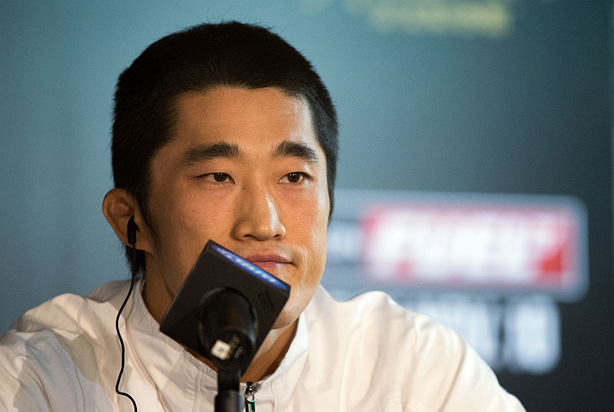 HONG KONG - NOVEMBER 07: Dong Hyun Kim speaks during a UFC press conference at Harbour City Mall on November 7, 2012 in Hong Kong, Hong Kong. (Photo by Josh Hedges/Zuffa LLC/Zuffa LLC via Getty Images)