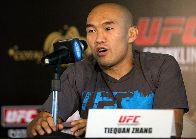 HONG KONG - NOVEMBER 07: Tiequan Zhang speaks during a UFC press conference at Harbour City Mall on November 7, 2012 in Hong Kong, Hong Kong. (Photo by Josh Hedges/Zuffa LLC/Zuffa LLC via Getty Images)
