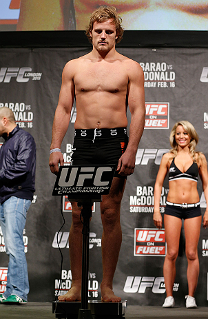 LONDON, ENGLAND - FEBRUARY 15:  Gunnar Nelson weighs in during the UFC weigh-in on February 15, 2013 at Wembley Arena in London, England.  (Photo by Josh Hedges/Zuffa LLC/Zuffa LLC via Getty Images)