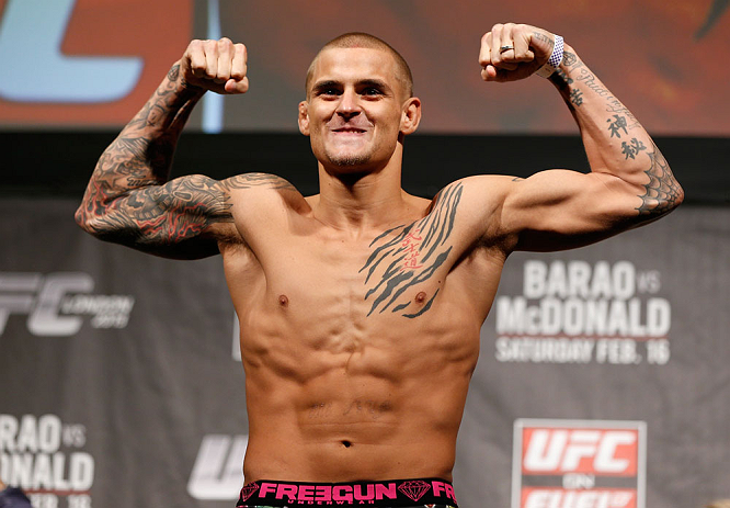 LONDON, ENGLAND - FEBRUARY 15:  Dustin Poirier weighs in during the UFC weigh-in on February 15, 2013 at Wembley Arena in London, England.  (Photo by Josh Hedges/Zuffa LLC/Zuffa LLC via Getty Images)