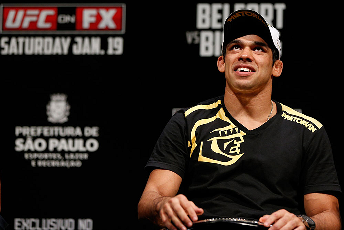 SAO PAULO, BRAZIL - JANUARY 18: Renan Barao interacts with fans during a Q&A session before the UFC on FX official weigh-in event on January 18, 2013 at Ibirapuera Gymnasium in Sao Paulo, Brazil. (Photo by Josh Hedges/Zuffa LLC/Zuffa LLC via Getty Images)