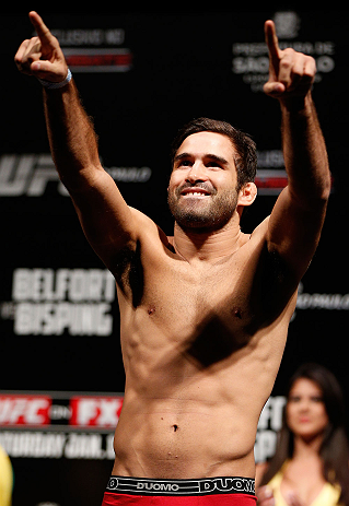 SAO PAULO, BRAZIL - JANUARY 18:  Pedro Nobre weighs in during the UFC on FX official weigh-in event on January 18, 2013 at Ibirapuera Gymnasium in Sao Paulo, Brazil. (Photo by Josh Hedges/Zuffa LLC/Zuffa LLC via Getty Images)