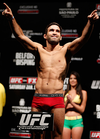 SAO PAULO, BRAZIL - JANUARY 18: Pedro Nobre weighs in during the UFC on FX official weigh-in event on January 18, 2013 at Ibirapuera Gymnasium in Sao Paulo, Brazil. (Photo by Josh Hedges/Zuffa LLC/Zuffa LLC via Getty Images)