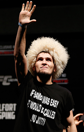 SAO PAULO, BRAZIL - JANUARY 18: Khabib Nurmagomedov weighs in during the UFC on FX official weigh-in event on January 18, 2013 at Ibirapuera Gymnasium in Sao Paulo, Brazil. (Photo by Josh Hedges/Zuffa LLC/Zuffa LLC via Getty Images)