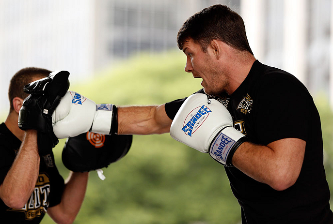 SAO PAULO, BRAZIL - JANUARY 16:  Michael Bisping participates in an open workout session for media and fans on January 16, 2013 at Parque Anhangabau in Sao Paulo, Brazil. (Photo by Josh Hedges/Zuffa LLC/Zuffa LLC via Getty Images)