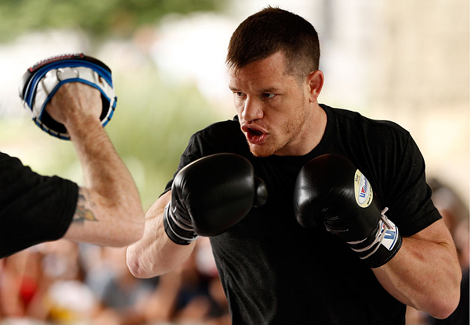 SAO PAULO, BRAZIL - JANUARY 16:  C.B. Dolloway participates in an open workout session for media and fans on January 16, 2013 at Parque Anhangabau in Sao Paulo, Brazil. (Photo by Josh Hedges/Zuffa LLC/Zuffa LLC via Getty Images)