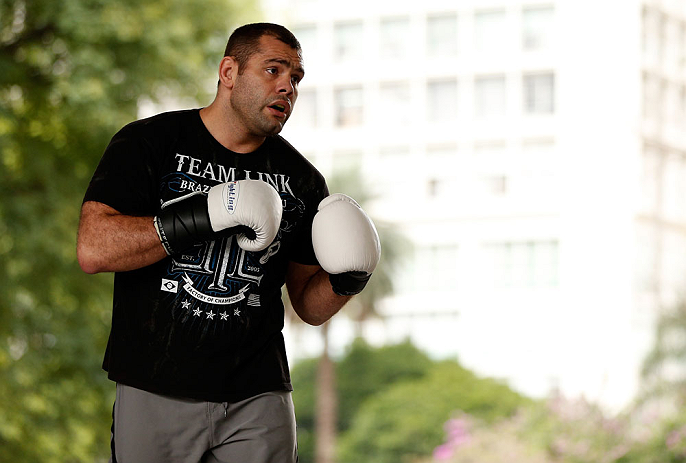 SAO PAULO, BRAZIL - JANUARY 16:  Gabriel Gonzaga participates in an open workout session for media and fans on January 16, 2013 at Parque Anhangaba&Atilde;&ordm; in Sao Paulo, Brazil. (Photo by Josh Hedges/Zuffa LLC/Zuffa LLC via Getty Images)