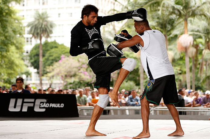 SAO PAULO, BRAZIL - JANUARY 16:  Milton Vieira participates in an open workout session for media and fans on January 16, 2013 at Parque Anhangabau in Sao Paulo, Brazil. (Photo by Josh Hedges/Zuffa LLC/Zuffa LLC via Getty Images)