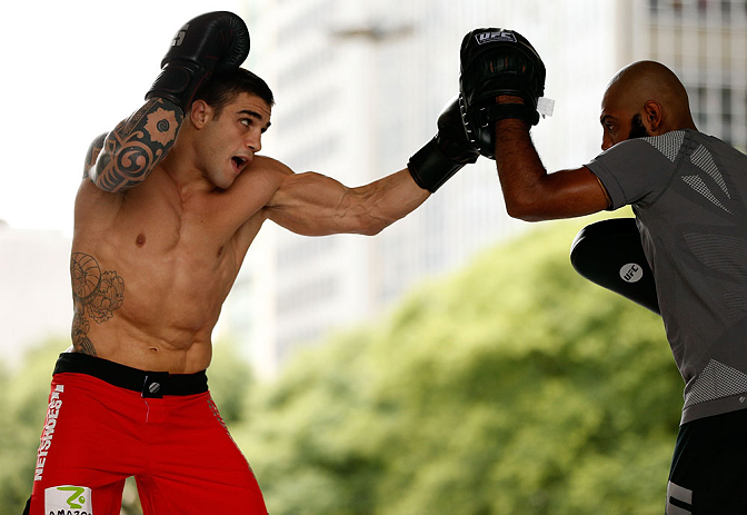 SAO PAULO, BRAZIL - JANUARY 16:  Daniel Sarafian participates in an open workout session for media and fans on January 16, 2013 at Parque Anhangabau in Sao Paulo, Brazil. (Photo by Josh Hedges/Zuffa LLC/Zuffa LLC via Getty Images)