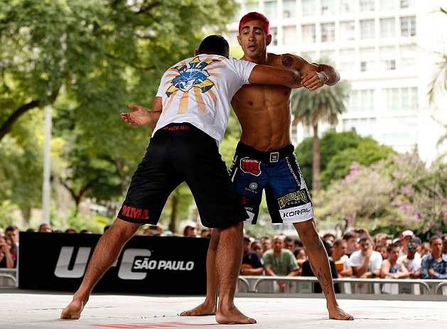 SAO PAULO, BRAZIL - JANUARY 16:  Godofredo "Pepey" Castro participates in an open workout session for media and fans on January 16, 2013 at Parque Anhangabau in Sao Paulo, Brazil. (Photo by Josh Hedges/Zuffa LLC/Zuffa LLC via Getty Images)