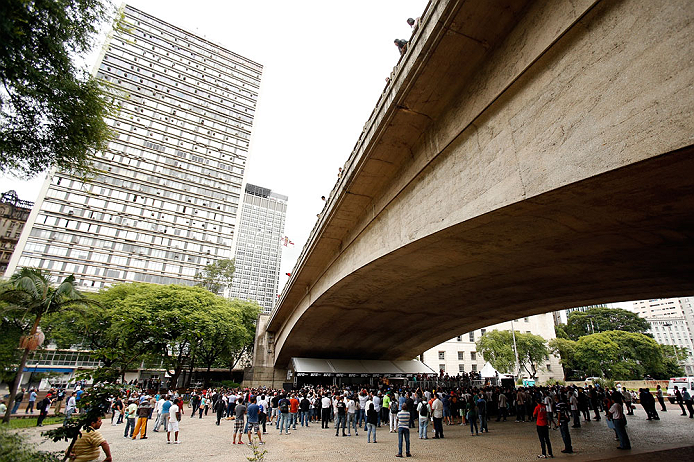 SAO PAULO, BRAZIL - JANUARY 16:  A general view of the venue as fighters participate in an open workout session for media and fans on January 16, 2013 at Parque Anhangabau in Sao Paulo, Brazil. (Photo by Josh Hedges/Zuffa LLC/Zuffa LLC via Getty Images)