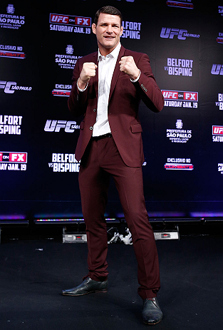 SAO PAULO, BRAZIL - JANUARY 17:  Michael Bisping poses for photos during a UFC press conference on January 17, 2013 at the Hilton Hotel in Sao Paulo, Brazil. (Photo by Josh Hedges/Zuffa LLC/Zuffa LLC via Getty Images)